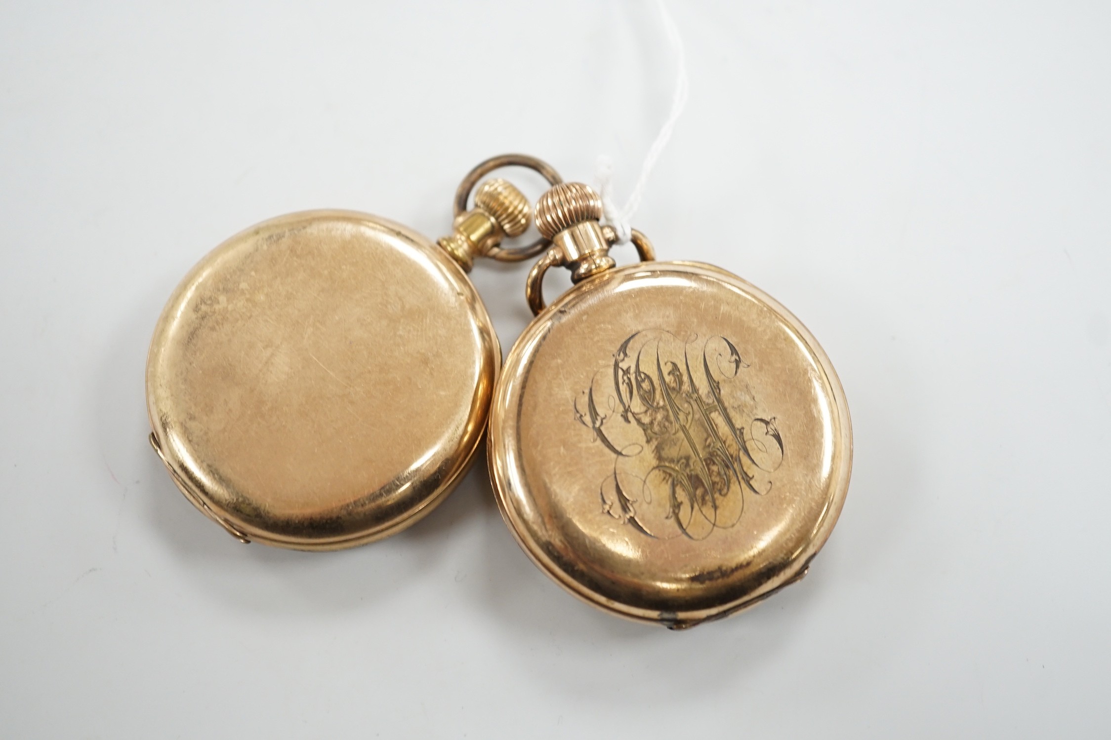 Two gold plated pocket watches, including half hunter.